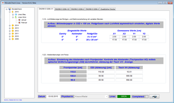 Monthly Check on TrueBeam - Tab 1