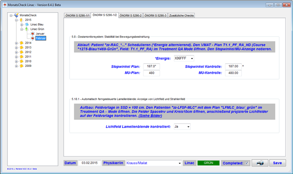 Monthly Check on TrueBeam - Tab 2