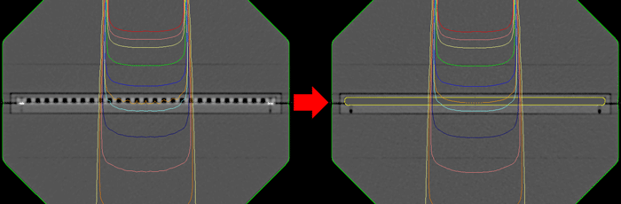 Dose calculation with a synthetic disk of water